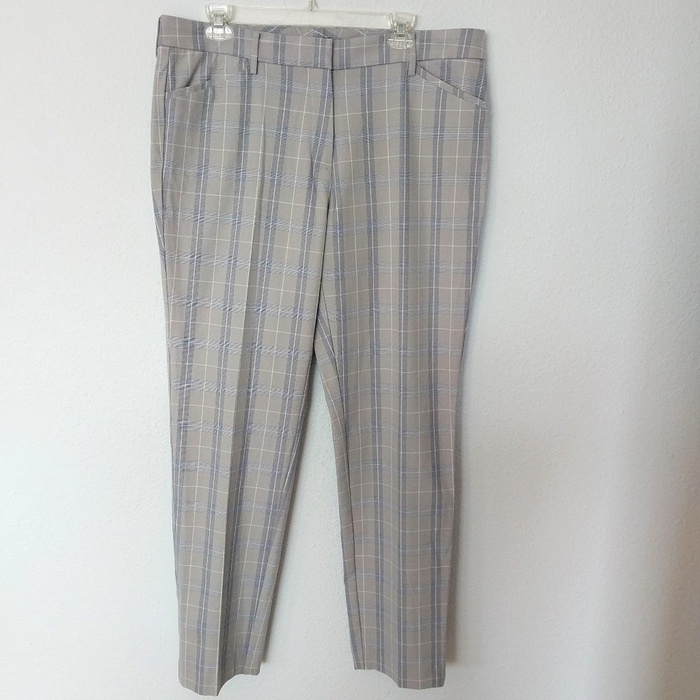 41 Hawthorn Blue and Gray Plaid Stretch Ankle Trousers NWOT.